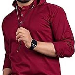 Mens Short Black Hooded Kurta with Button Closure in Cotton Blend Fabric Perfect for Casual and Semi Formal Occasions Ideal for Modern and Traditional Fashion Looks-picture-0