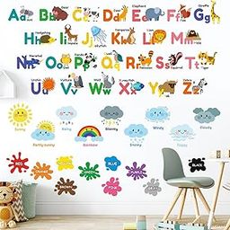 Nursery Wall Sticker, Baby Kids Learning Education, Pre School and Kindergarten Alphabets Wall Sticker, Childrens Room (Cute Cartoon, 45Cm x 60 cm)-image-53