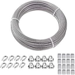TooTaci T316 Stainless Steel 1/8" Cable Wire Rope, 50ft Sun Shade Sail Hardware Kit with Cable Clamp, Triangle/Rectangle Sun Shade Sail Fixing-picture-27