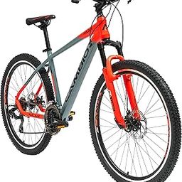 Cambio Milan 26T MTB Aluminium Frame, Threadless Mech Lockout Suspension, Shimano Rapid Fire 21s Gears Matt Grey/Floro Red Two Tone-13