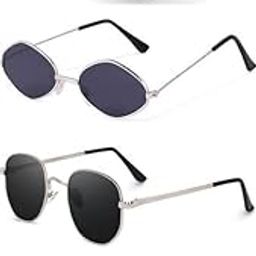 Unisex Combo offer pack of 4 shades glasses Square Sunglasses Rectangle Retro Vintage Narrow Women::Men Small Narrow Square Sun Glasses Combo offer pack of 4 MC-715-16