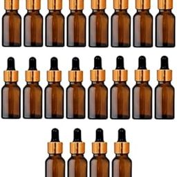 Set of 20-15 ml Glass round amber bottles with golden dropper silicon teat refillable leak proof for essential oils serum bottle and face oils-18