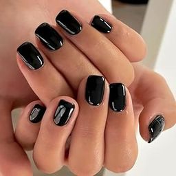 Set Of 14 Pc, Short Square Black Glossy Nail Extension With Free Glue Kit-4