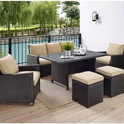 6 Pieces PE Brown Wicker Outdoor Furniture, Patio Sofa Set Outdoor Rattan Conversation Furniture Set with Table and Beige Cushions.-10