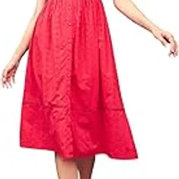 sassafras Women's Cotton Schiffli Flared Midi Dress Below The Knee Casual-picture-0