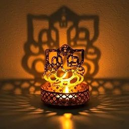 KRAFTI DECO Candle Holder | Candle Stand | Golden Candle Stand Ganesha | Shadow Ganesh Ji Metal Tea Light Holder (8 cm x 8 cm x 11 cm, Golden)-image-6