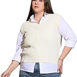 Curve White Solid V-Neck Sweater Vest-image-11