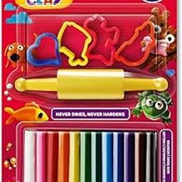 BKDT Marketing Creative Clay Set - Pack 12 Color Bars, 1 Roller, 4 Mould - Dough for Kids - Multicolor-5