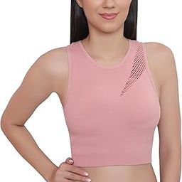 Women Nylon Spandex Padded Non Wired High Intensity Workout Racer Back Sports Bra, Size-XL, Peach-26