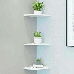 DDS Dream Decor Shoppee Wooden Corner Floating Shelves, 3 Tiers Small Beautiful Wall Mounted Corner Shelves Engineered Wood Board Display Decoration Storage Shelf for Living Room Bedroom (White)-picture-20