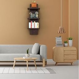 flux Wooden Wall Shelves for Living Room Home Decor Items Floating Book Rack for Study Room, Office, Kitchen Mounted Shelves Vertical Design for Living Room (Mini Three Tier Shelf without hook, Black)-picture-27