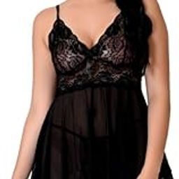 Women's Net Solid Above Knee Babydoll Lingerie for Women Lace Sleepwear Boudoir Outfits Plus Size-picture-10
