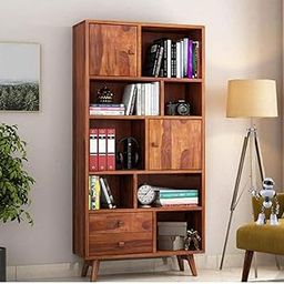 DESHNOK FURNITURE Solid Wood Book Shelf for Living Room | Wooden Book Shelf with Book Racks Storage for Home & Office Furniture (Honey Finish)-picture-14