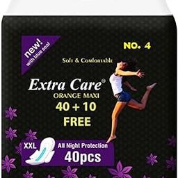 Extra Care Orange Maxi XXL Sanitary Pads, 40 Pieces + 10 Free, All Night Protection-image-48