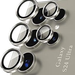 YWXTW Camera Lens Protector for Samsung Galaxy S24 Ultra Accessories, [3x Impact Resistance] Individual Metal Ring Tempered Glass Camera Screen Protector, Case Friendly, 1 Set (Tungsten Gray)-2