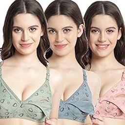 Women's Cotton Feeding Bra/Maternity/Nursing Bra Non Padded Wire Free Printed Maternity Bra for Women Pack of 3-picture-45