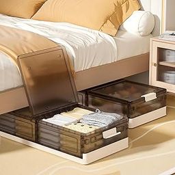 HOME CUBE 2 Pc Under Bed Storage Box Stackable Storage Containers with Wheels Folding Plastic Storage Box with Lid Closet Organizers Storage For Bedroom Clothes Shoes Blankets Toys (1 Large + 1 Small)-20