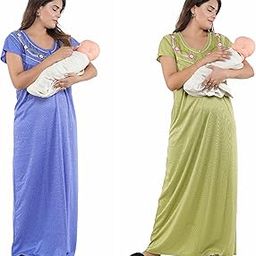 JS Classy Fashion Half Sleeve Hosiery Cotton, Nursing, Feeding, Maternity Nighty/Nightgown/Maxi/Nightdress for Women Combo 2 SNJ-FD-09-L Multicolour-image-24