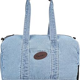 Tener Unisex Premium Denim Gym & Travel Duffle Bag | Stylish, Durable & Spacious with Separate Shoe Section & Accessory Pockets | Color : Washed Blue-2