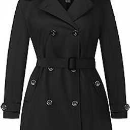 Women's Plus Size Trench Coat Double-Breasted Waterproof Lapel Overcoat Stylish Pea Coat with Detachable Hood-image-48