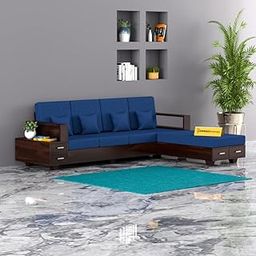 FURNESHO Sheesham Wooden 5 Seater L- Shape Sofa for Living Room | Solid Wood Sofa with Side Box Storage & Cushion | Rosewood Sofa Set for Home & Office | Lounge (Walnut, 5 Seater)-image-90