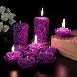 Shraddha Creation Wax Scented Candles For Home Decor, Lavender Fragrance, Pillar And Floating Candles Combo, Purple Colour, Pack Of 10, 4 X 7 Cm-37