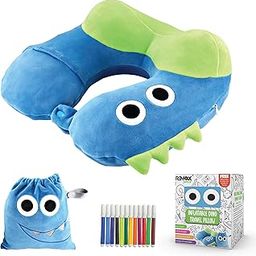 REMAXX Inflatable Kids Travel Neck Pillow for Boys and Girls for Car Airplane Compact Washable Soft Cozy Quick Inflation Camel Head Design with Included Carrybag with Free Sketch for Coloring The Box-33