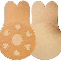 Women's Silicone Lift up Invisible Bra Tape Push up Strapless Bra Self Adhesive Backless Sticky Bra Rabbit's Ears Shape Breast Lift Petals Reusable Beige (1 pair)-picture-8