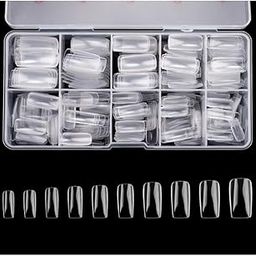 Full Cover Acrylic False Nail Tips, 500PCS Fake Nail Shape Artificial False Nails Tips 10 Sizes with Case for Nail Art Salons and Home DIY(Clear)-26