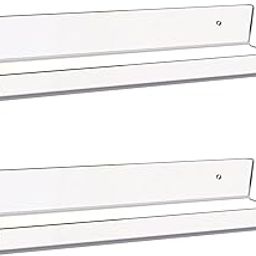 feeling well Acrylic Floating Wall Shelves Set – Stylish Invisible Display Shelves for Bedroom Bathroom Kitchen Office Living Room Décor Storage and Organization Pack of 2 (15 inch)-image-125