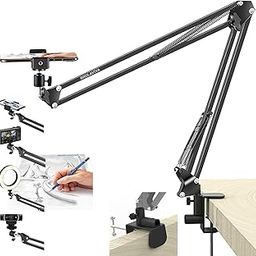 BROLAVIYA Overhead Video Mobile Stand, New Extra Long Arm, Large 2 Way Base clamp,1/4" Ball Head for Camera,Gopro Webcams, with Mobile Bracket-12