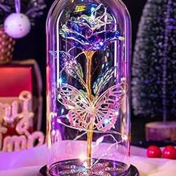 Gifts for Women, Galaxy Glass Rose Flowers Birthday Gifts Forever Eternal Crystal Light Up Rose in Glass Dome with Butterfly Presents for Her Mom Sister Wife Girlfriend Purple 1 PC,Multicolor-image-23
