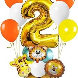 Party Propz 2nd Birthday Decoration - 19Pcs Jungle Safari Theme With Animal Foil Balloons for Boys, Girls - Second Birthday Decorations, Multicolor-image-1