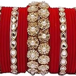 Gold Plated Traditional Royal Emerald Velvet Chuda Bangle Set for Women Bridal Bangle Set for Wedding, Festive & Ethnic Wear-image-65