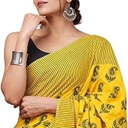 Pure Cotton Yellow Paisley Print Saree for women with Blouse Piece-image-95