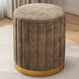 PADHAN'S Round Brown Velvet Ottoman Foot Stool With Lattice Design Â– Soft Compact Padded Stool Â– Gold Trim - Great For The Living Room Or Bedroom Â– Decorative Furniture Â– Foot Rest-image-4