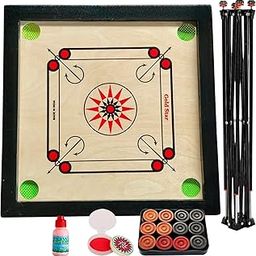 Professional Carrom Board Set with Foldable Stand, Coins, Striker and Powder-image-40