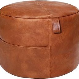 Thgonwid Unstuffed Faux Leather Pouf Cover Handle, Footstool Ottoman Storage Solution, Floor Footrest Cushion, 16.5”Dx12”H, No Filler, (Pocket-Handle) Amaretto-image-61