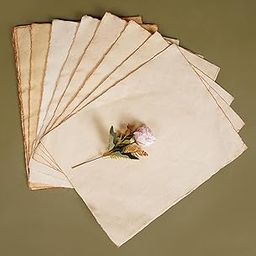 Shree DD Enterprises Vintage Handmade Deckle Edge Paper | Eco-Friendly | Acid-Free | 100% Cotton | Perfect for Writing, Calligraphy, and Artwork,Handmade Paper(7.5/11.5)-10