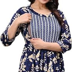 Miss Tokonama Women's Pure Cotton Floral Printed Maternity Feeding Kurti with Zipper Maternity Gown for Women Feeding Dress-13