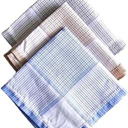 100% Cotton Men's Checks Handkerchief, 45 x 45 cm, Large Size Hanky for Gents, Multicolor Napkins-image-68