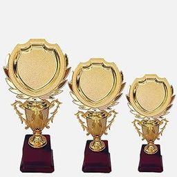 Breeze Pure Golden Trophy Set of Three for Any Event Such as School Function Trophy, Office Events College Event, Cricket Tournaments and Sports Events-picture-0