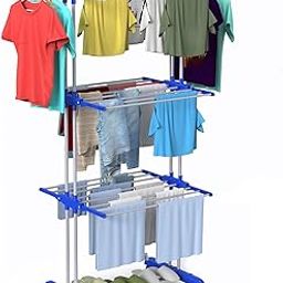 Amazon Brand - Umi MegaDry Cloth Drying Stand - Pre-Assembled, Large Drying Area, Collapsible 3-Tier Clothes Drying Rack with Hanger -35 kg Drying Capacity - for Balcony and Indoor Use, (Multicolor)-10