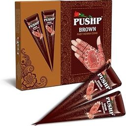 Pushp Henna Fast Cone (Brown) (pack of 12) Fast Colour Henna Cone | Fast Cone | Fast Mehndi Cone | Fast Mehndi | Brown Henna Cones Traditional Mehndi Design Kit | Instant Mehndi | Instant Mehndi Cone | Mehndi Design | Instant Mehandi-55