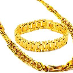 COMBO of 24Inch Premium Finely Detailed Handmade Chain & Bracelet Set In Gold Plating Gold-Plated Plated Brass Chain Bracelet Set For Unisex Adult (DMCOM30)-image-88