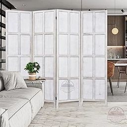 UNIQUE WOOD ART Handcrafted Wooden Room Partition for Living Room |Screen Separator | Room Wall Divider | Wooden Hall Partition Furniture for | Bedroom | Office | Restaurant 4 Panels White Design-image-10