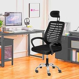 Casa Copenhagen,Mesh Office Desk,Rocking, Ergonomic Computer Chair Adjustable High with Headrest and Comfortable Armrest Swivel Chair - Carbon Black & Black Handle-image-12