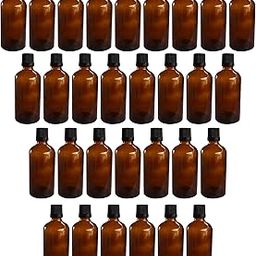 Pure Source India Reusable 100ml Black Cap Empty Amber Glass Bottle with Euro Dropper for Essential Oils, Fragrances, Medicines, DIY Perfumes & Homeopathy (Set of 30)-image-21