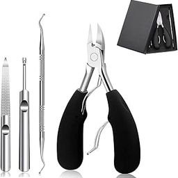 MAYCREATE® Toe Nail Clipper for Ingrown or Thick Toenails, 5PCS Stainless Steel Toenail Clipper, Professional Pedicure Tools Kit with Nail File (Black)-61