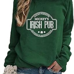 Irish Lucky St Patricks Day Sweatshirts Womens Vintage Leprechaun Graphic Tees-image-9
